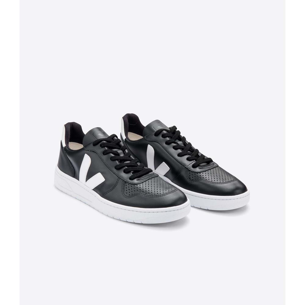 Veja V-10 LEATHER Joggesko Dame Black/White | NO 645KOR